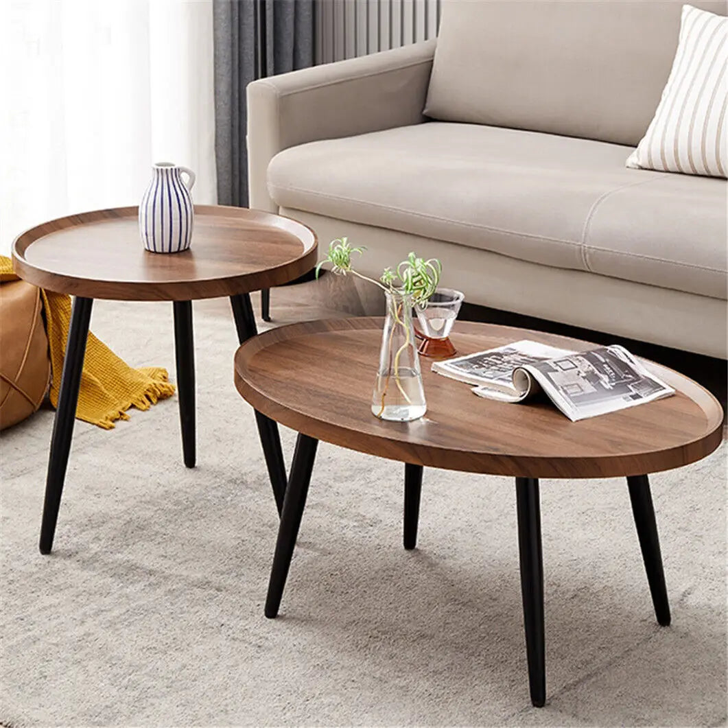Rustic Round Nesting Coffee Tables Set Of 2 With Wood Tops