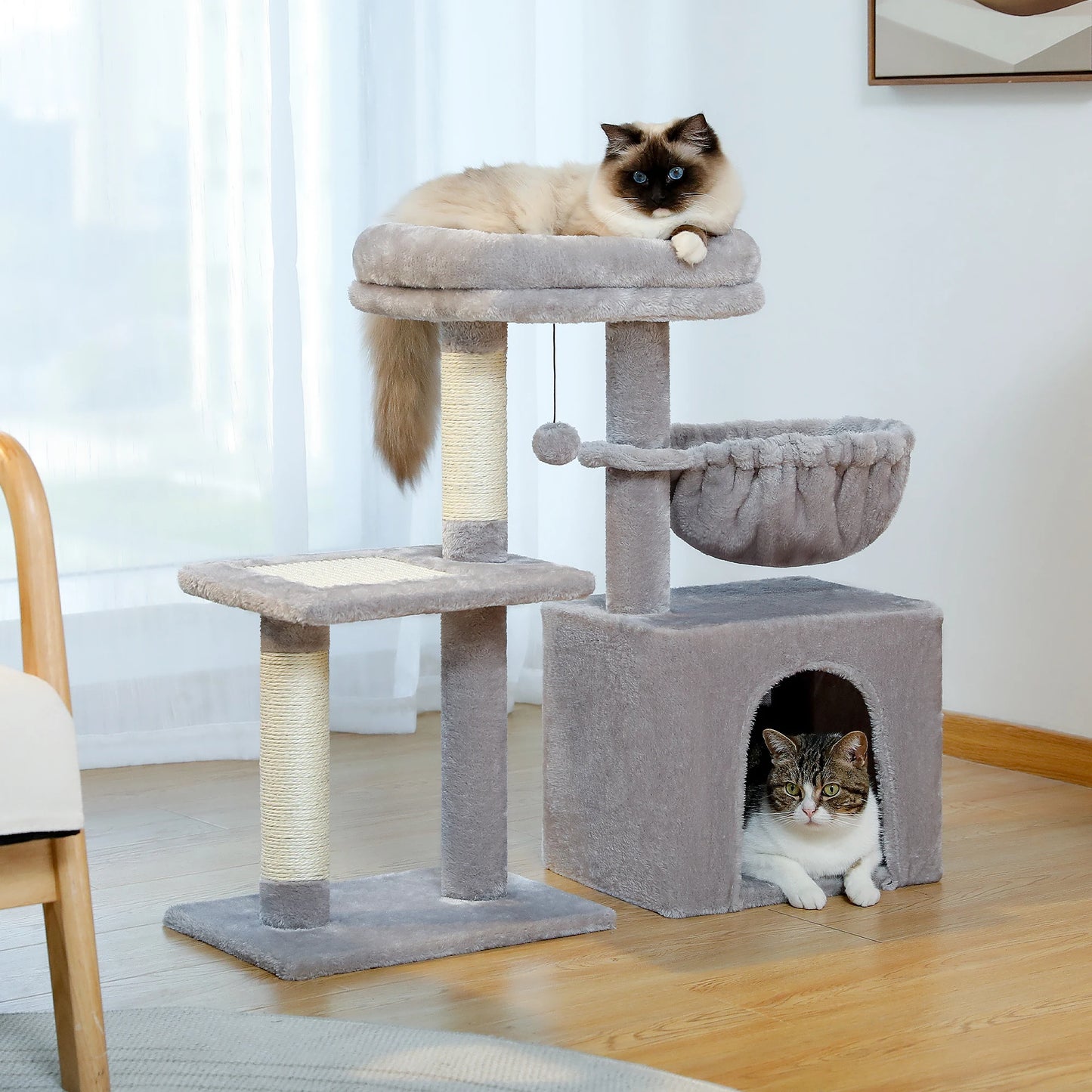 Grey Cat Tree Tower For Indoor Cats Two Styles With Hammock