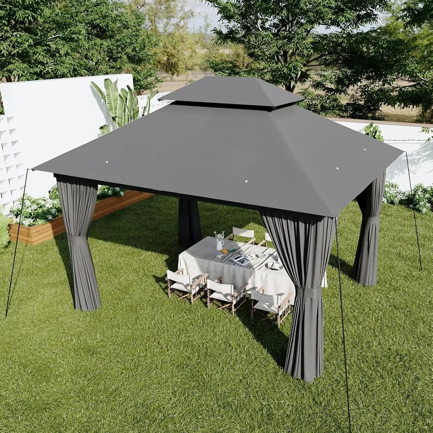 Outdoor Patio Gazebo 10x12 With Wooden Frame And Mosquito Net Shelter