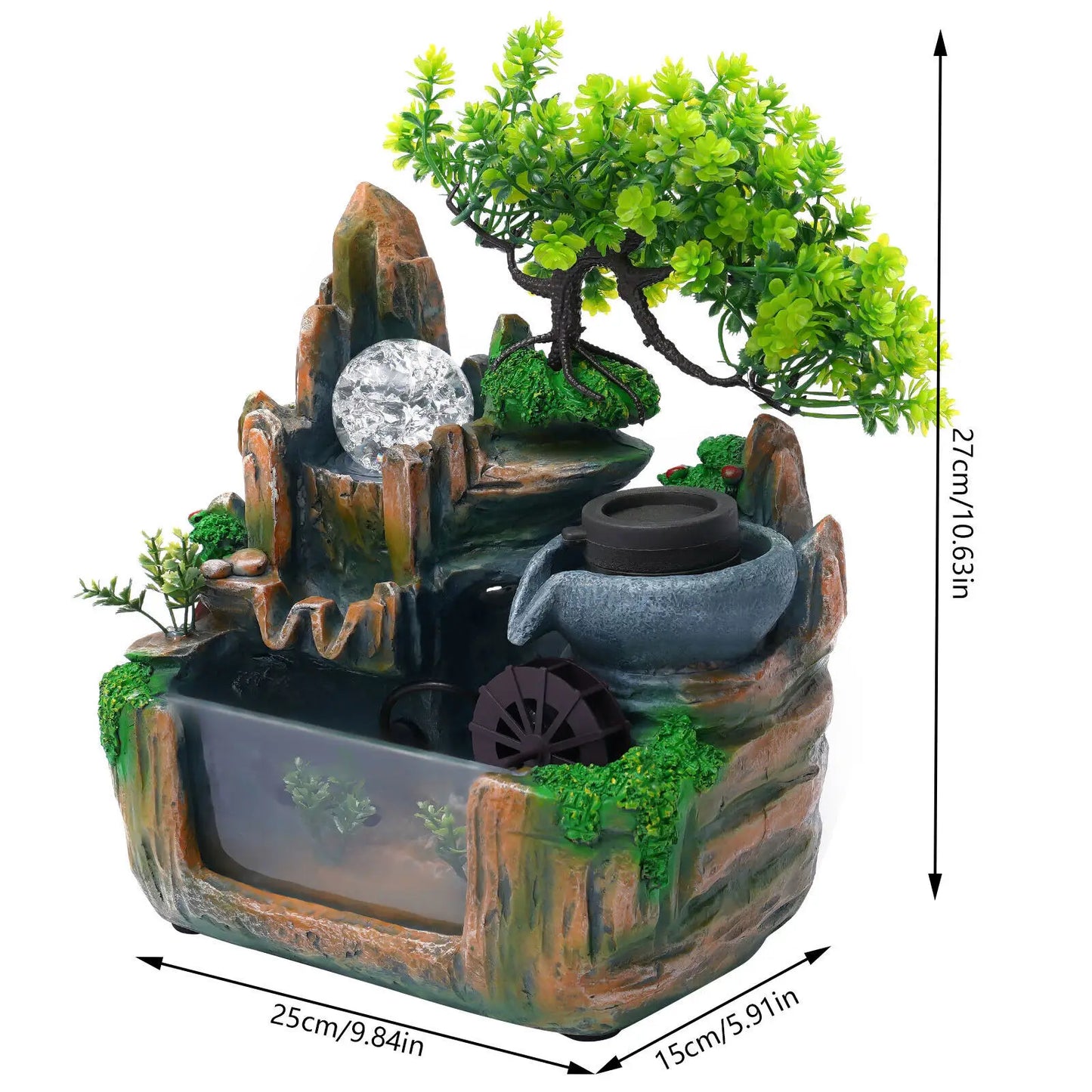 Bonsai Tree Rock Water Fountain Indoor Tabletop Waterfall with LED Light Home Decor and Office Gifts