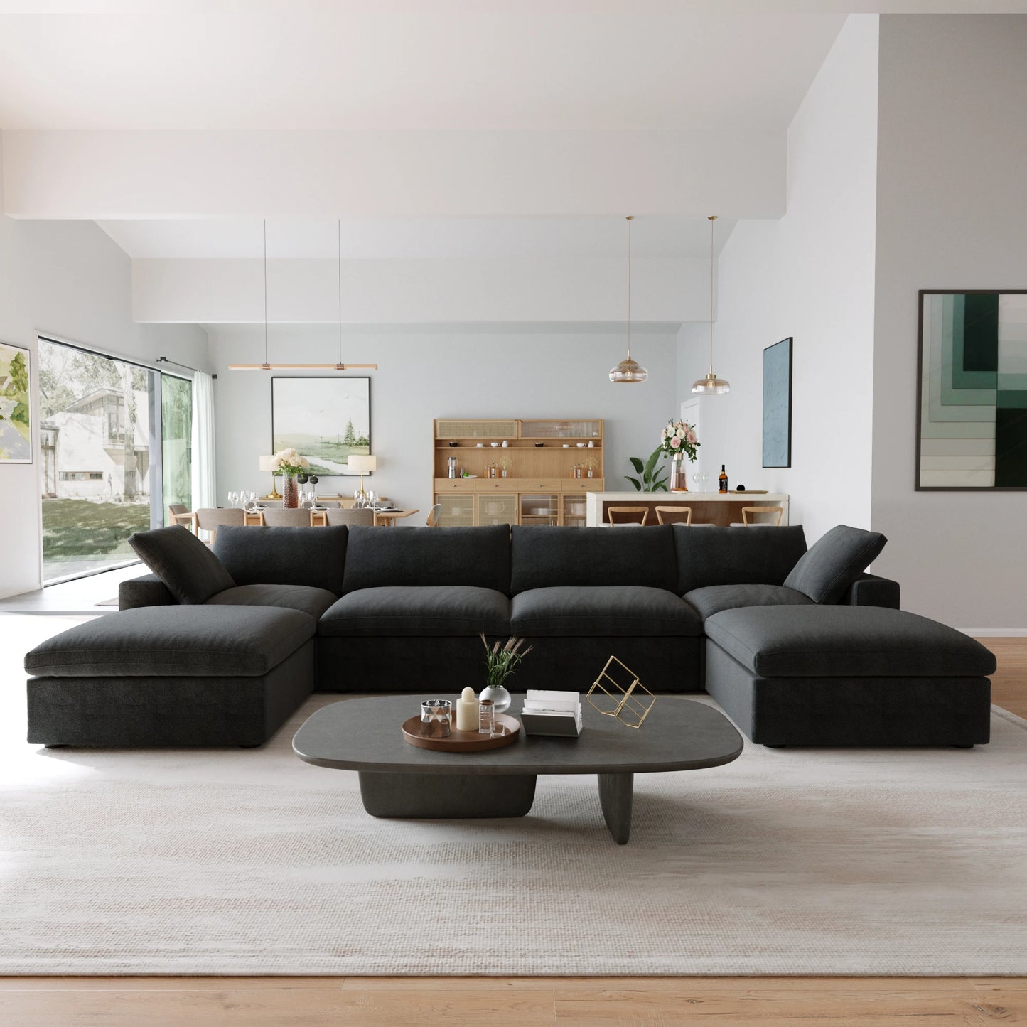 Modular Convertible Cloud Couch 6 Seats U Shaped Sectional Sofa With Ottomans