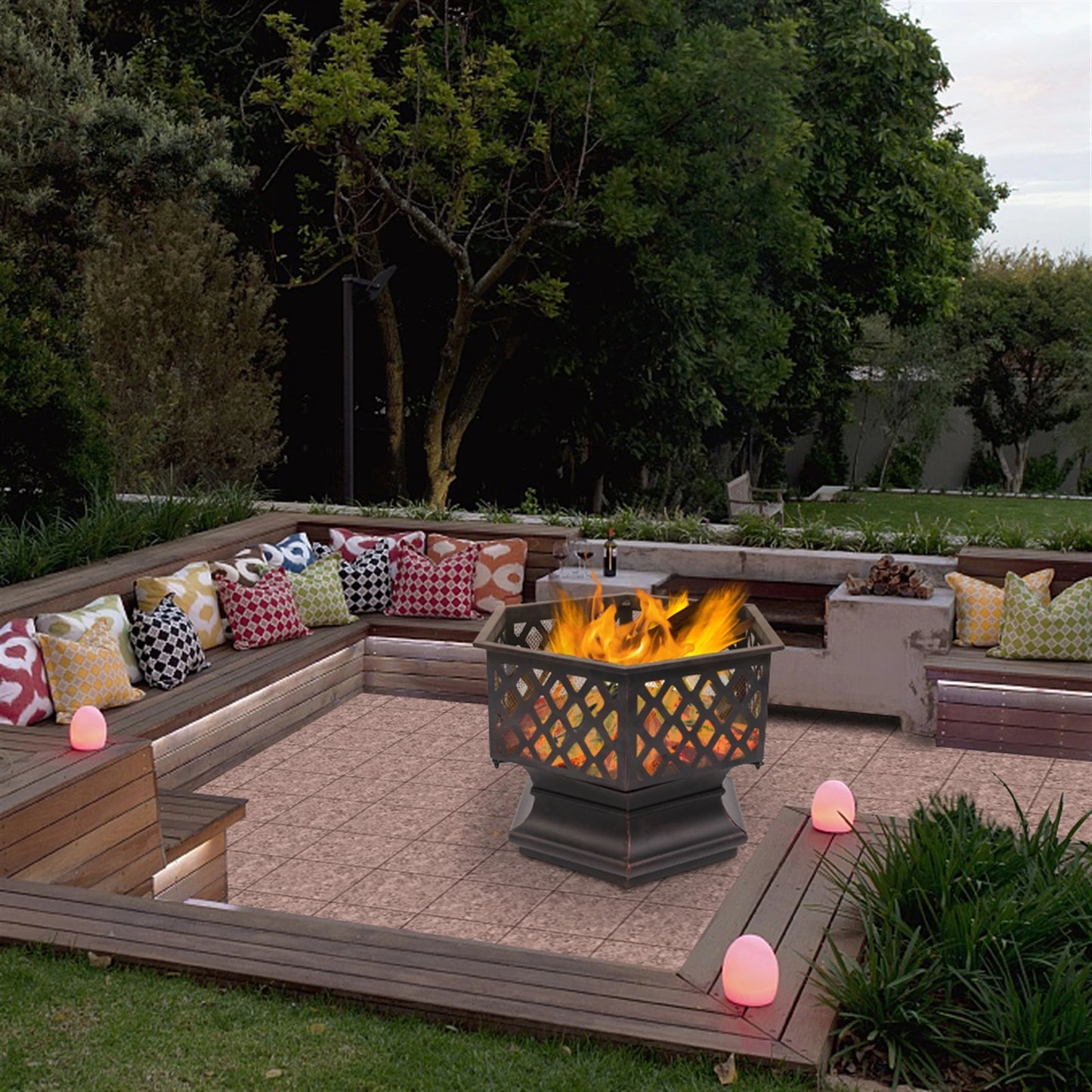 22 Inch Hexagonal Iron Brazier Wood Burning Fire Pit