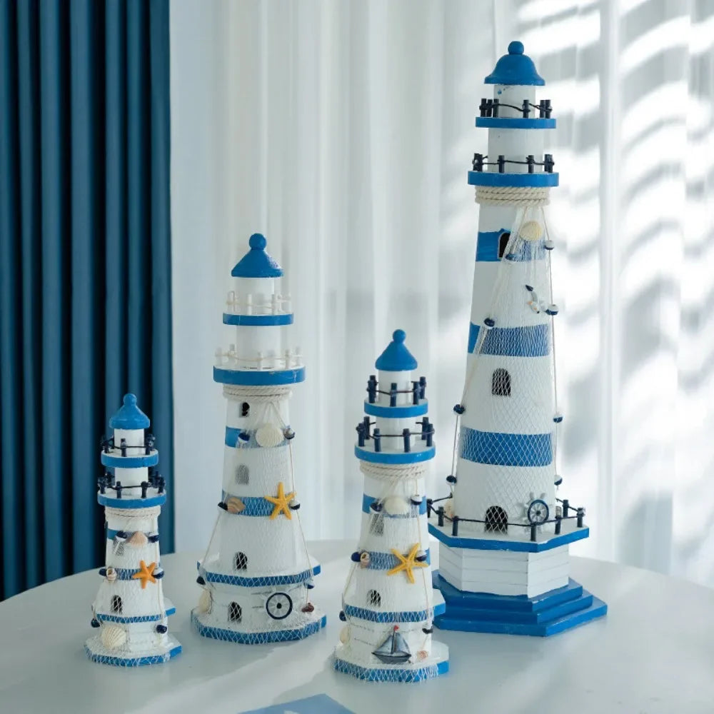 Wooden Double Layered Lighthouse Figurine Nautical Decor