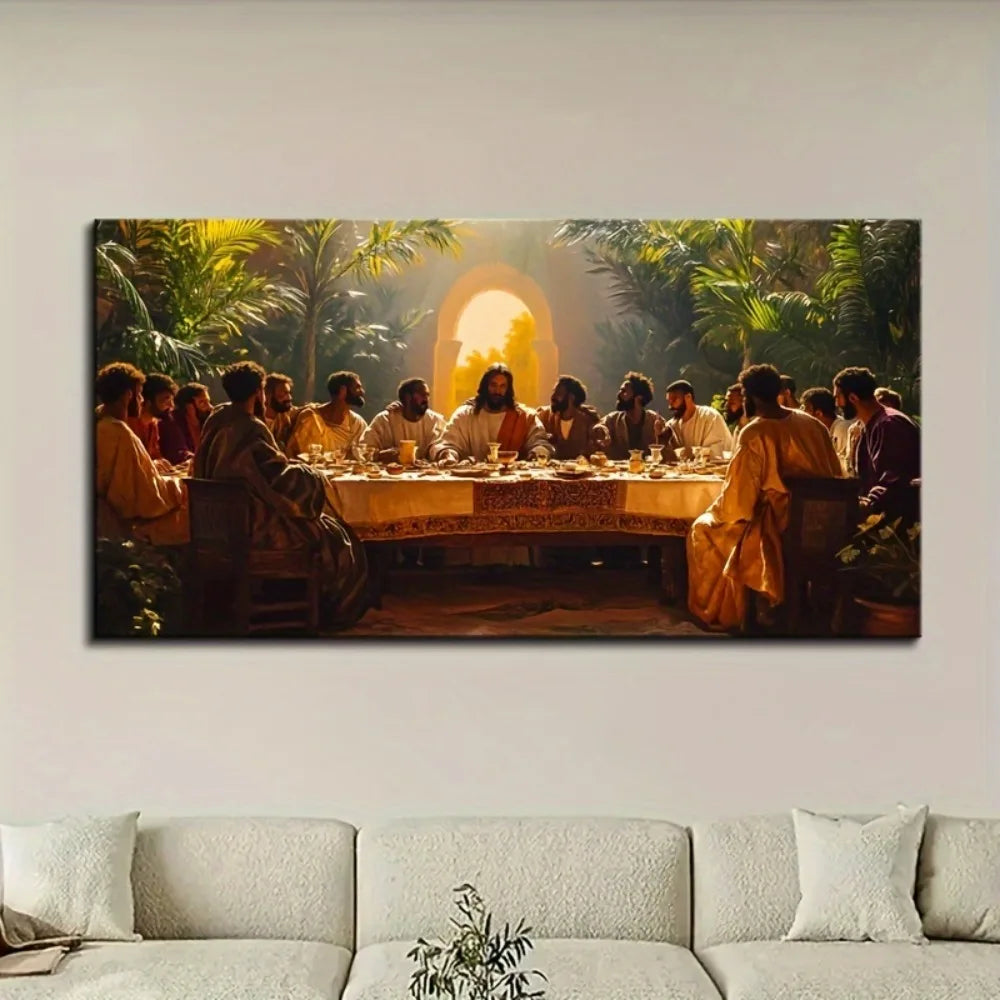 Gorgeous Black Last Supper Canvas Wall Art With Solid Pine Wood Frame