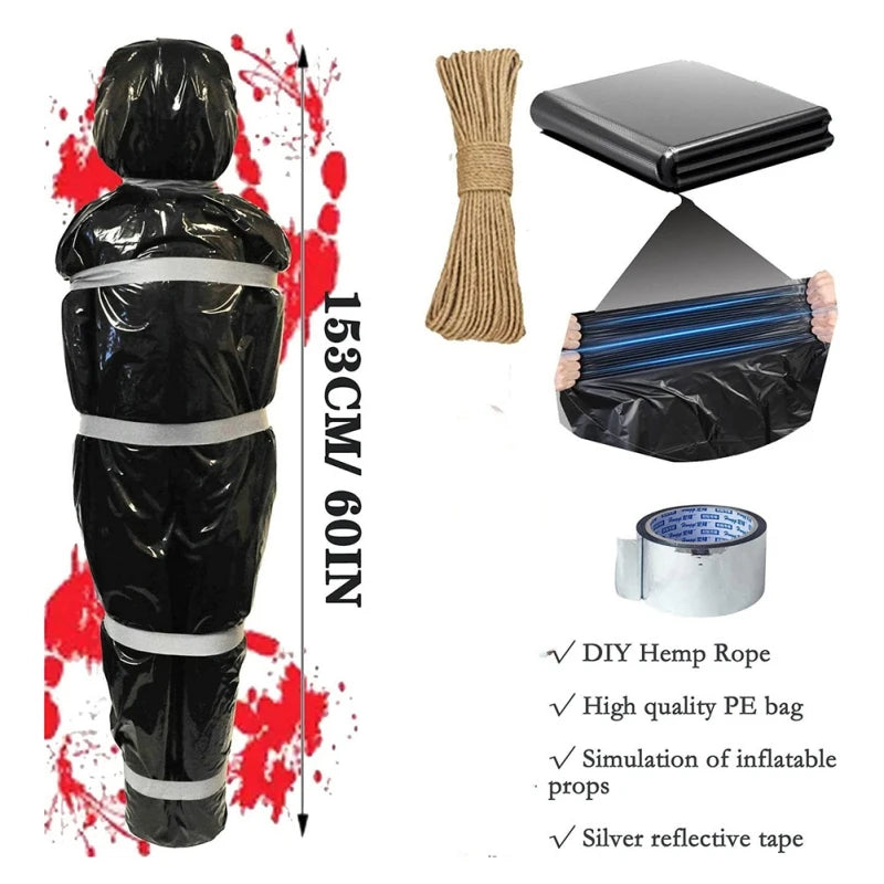 Inflatable Corpse Prop In A Bag Halloween Decoration Black
