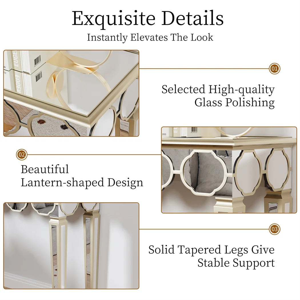 LUVODI Modern Glass Mirror Console Table Crushed Diamond