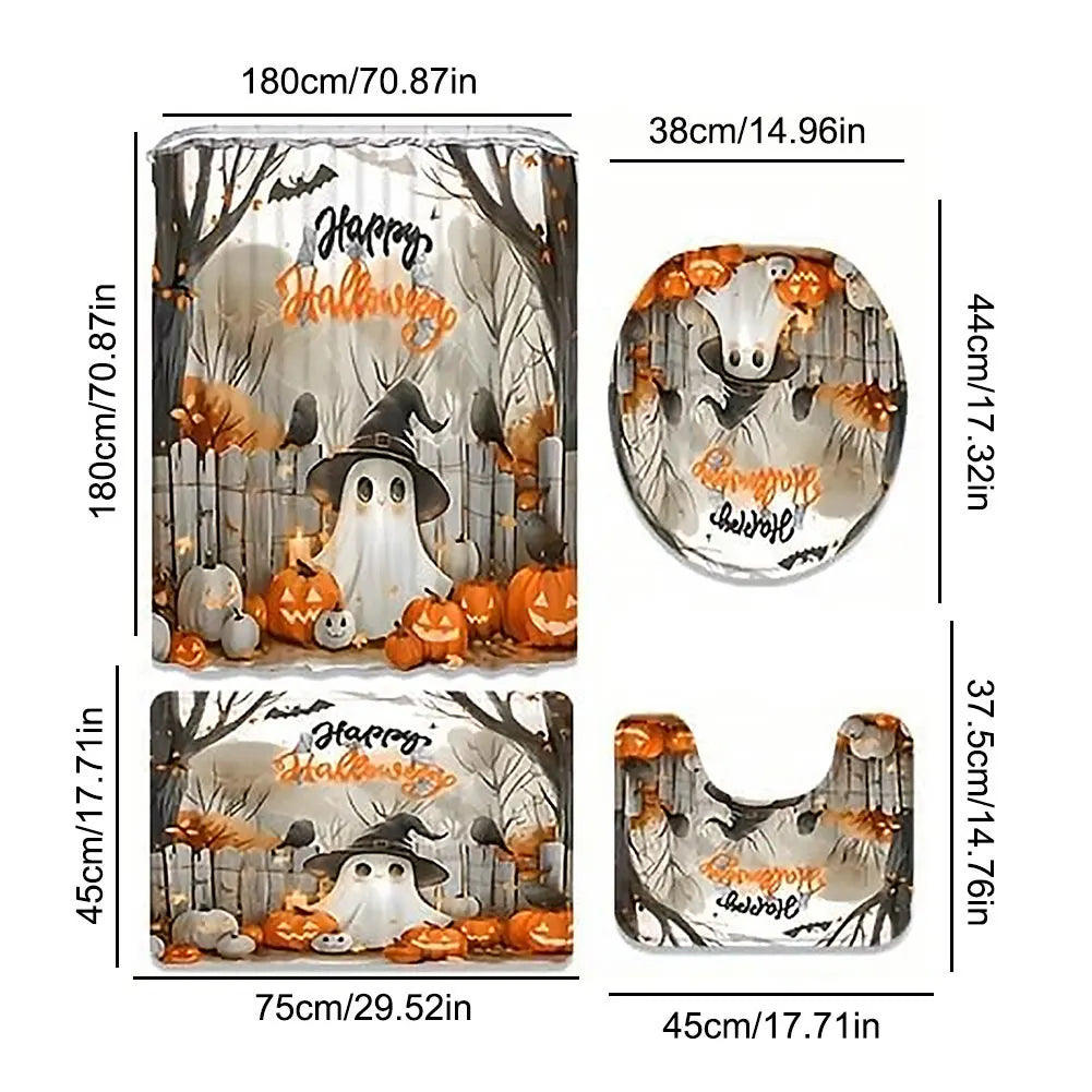 Cute Cartoon Ghost Shower Curtain Halloween Polyester