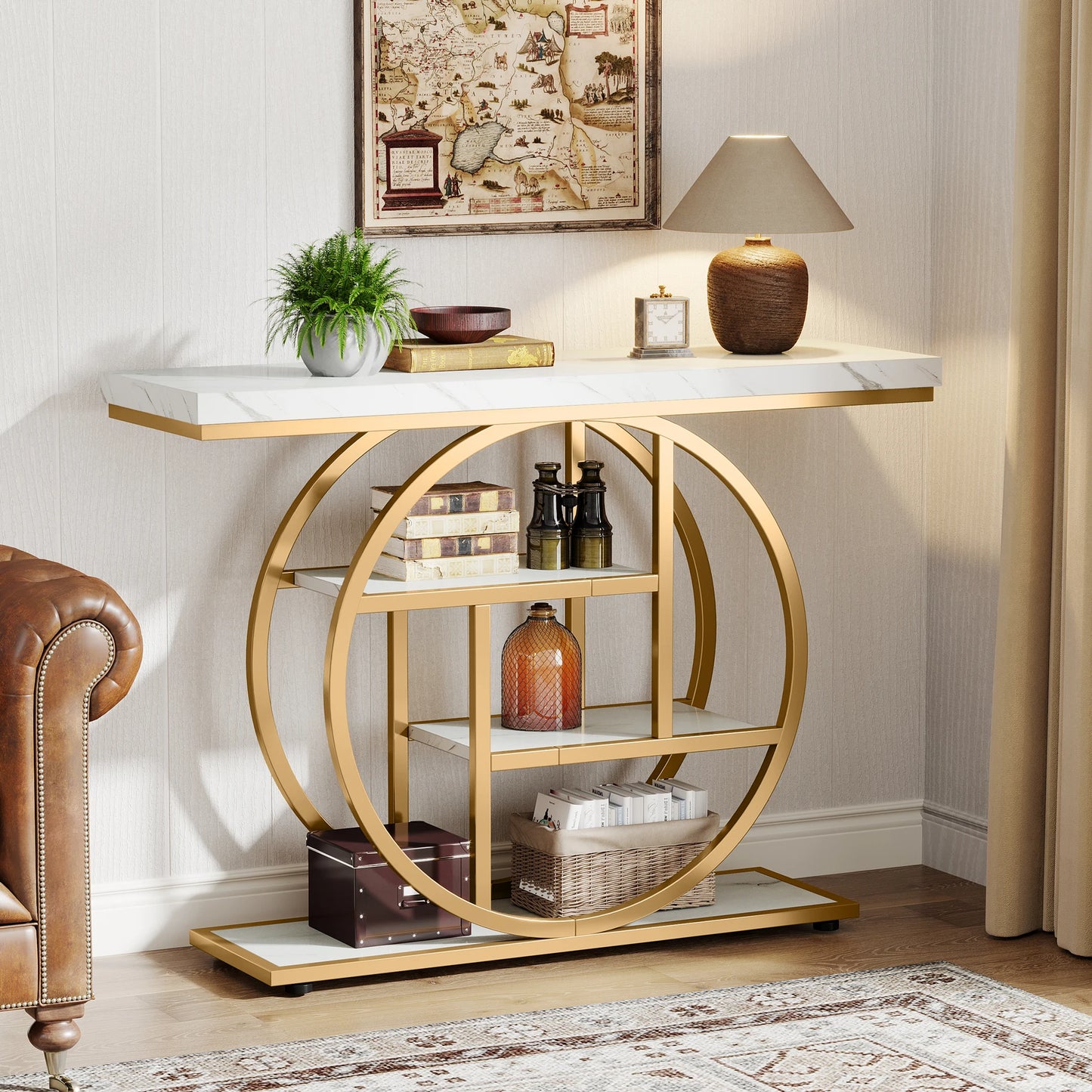 Tribesigns 41.3 Inch Industrial Sofa Table 4 Tier Entryway