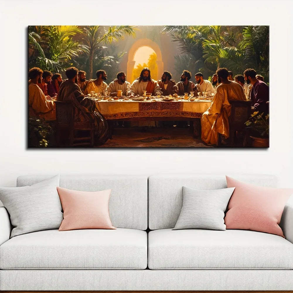 Gorgeous Black Last Supper Canvas Wall Art With Solid Pine Wood Frame