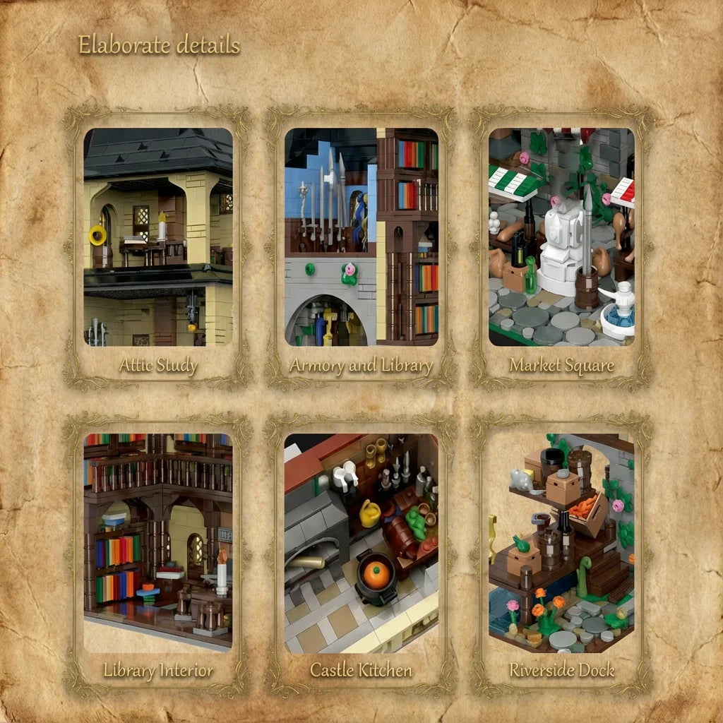 3867 Pcs Medieval Europe Towns Buildings Blocks Street View Village Model Kit