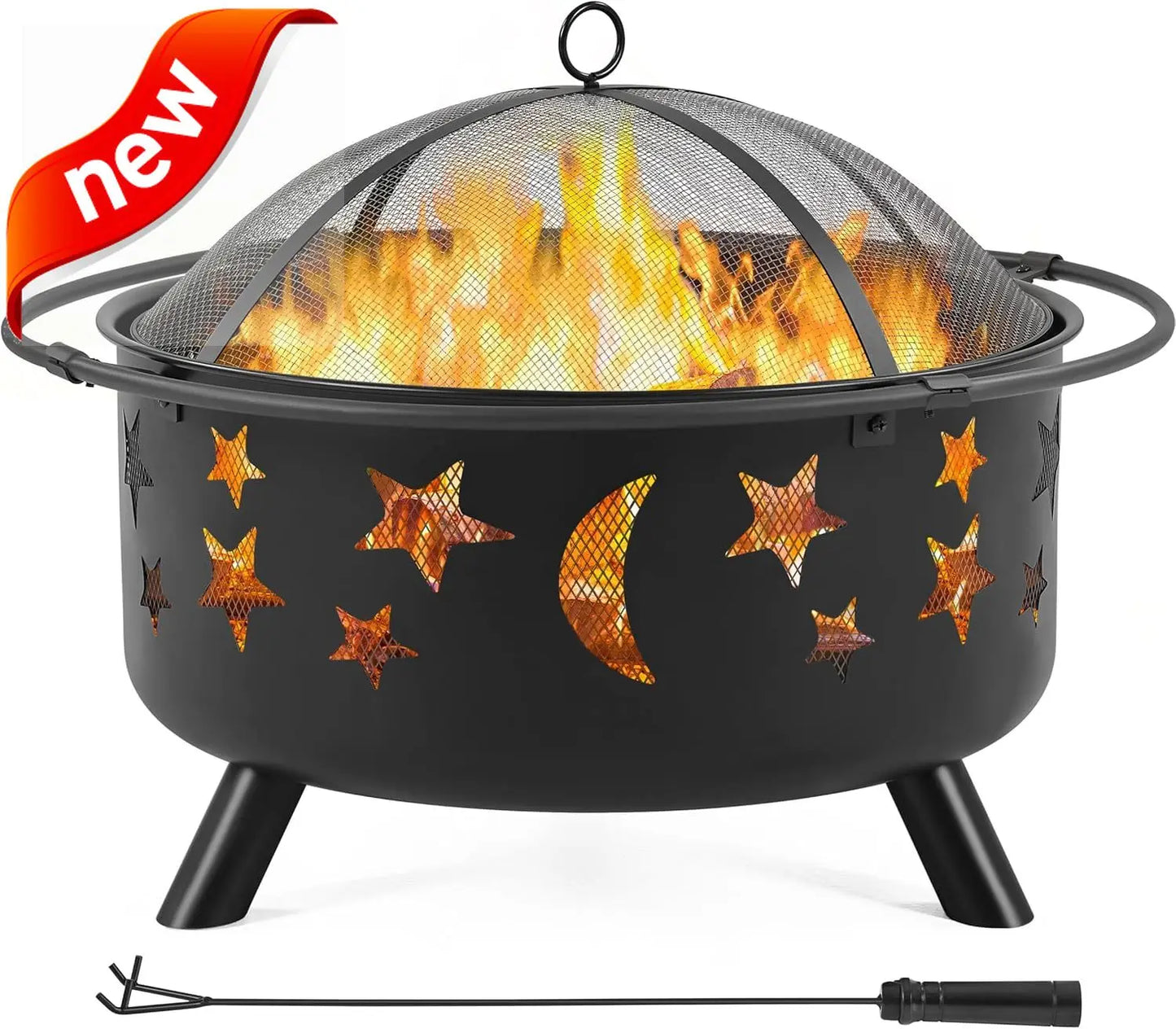 30 Inch Fire Pit Outdoor Wood Burning Spark Screen Poker