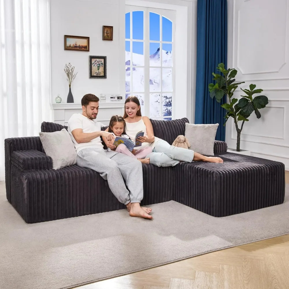 Modular L Shaped 3 Seat Sectional Sofa Memory Foam Storage