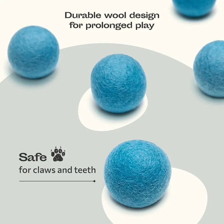 Wool Ball Toys 6 Pack Safe for Cats and Small Dogs 1.5 Inch