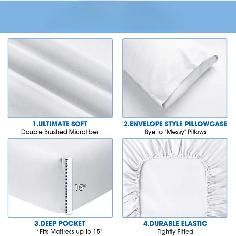 Hotel Luxury King Bed Sheet Set White 1800 Thread Count