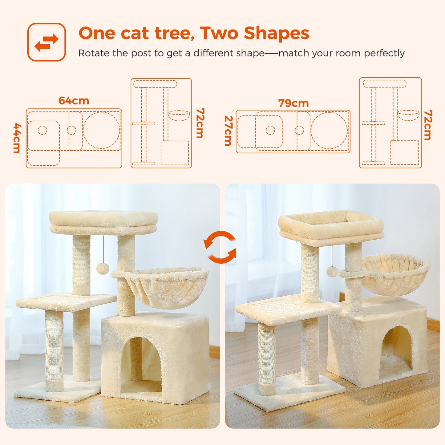 PAWZ Road Cat Tree Indoor 3 Tier Activity Tower With Scratching Posts Grey