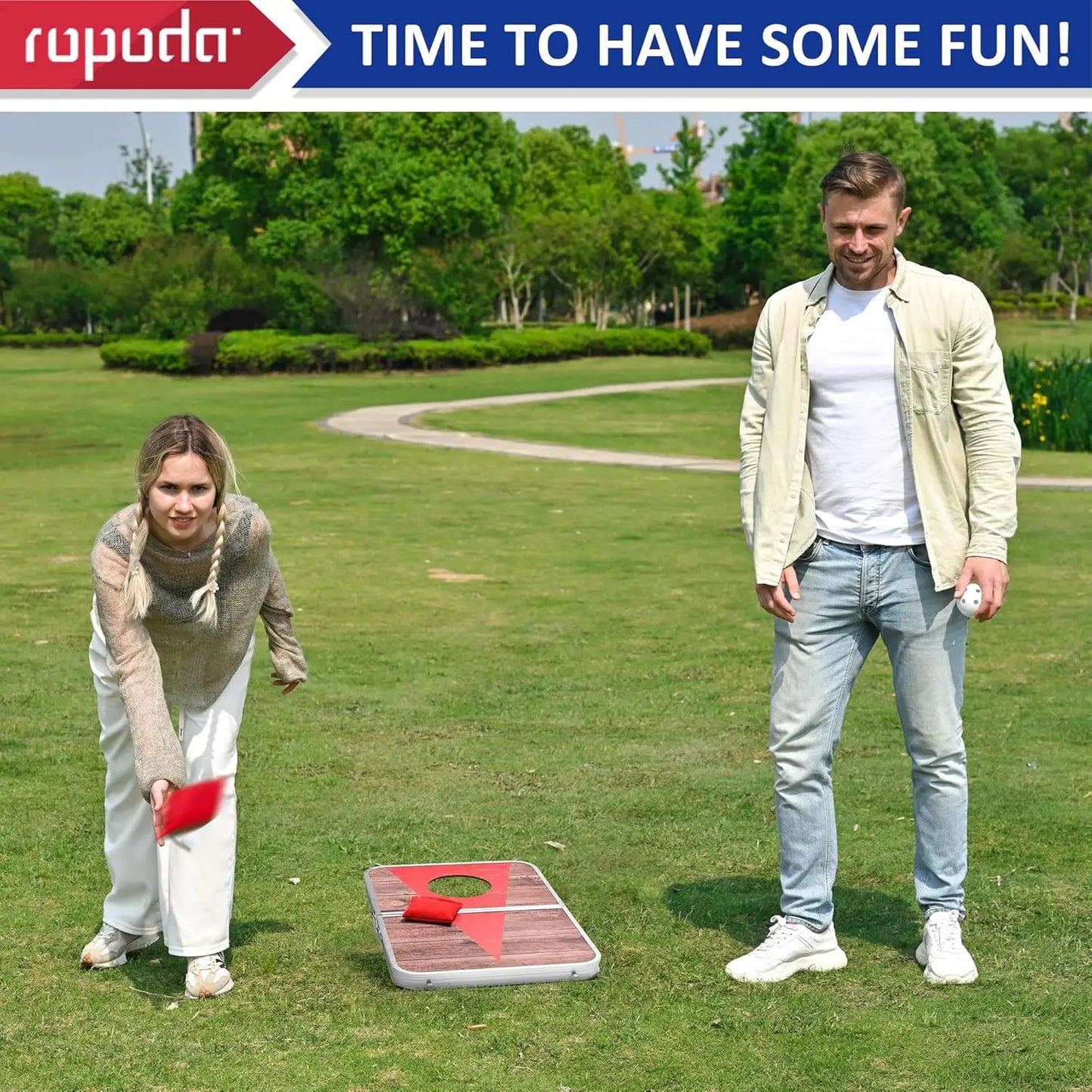 Portable Cornhole Board Set With 8 Bean Bags Aluminum Edging For Beach Tailgates