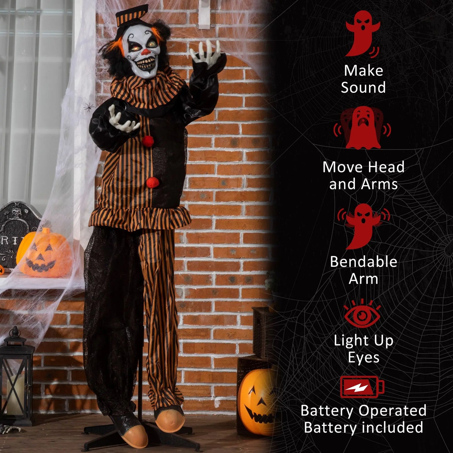 Life Size Clown Animatronic Prop Halloween Light Eyes