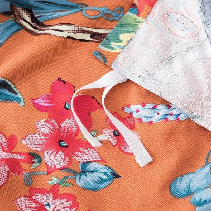 Botanical Garden Duvet Cover Set Chinoiserie Orange Cotton