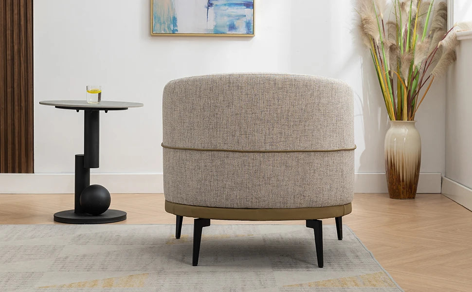 Two Tone Barrel Chair Mustard Green Linen and PU Leather