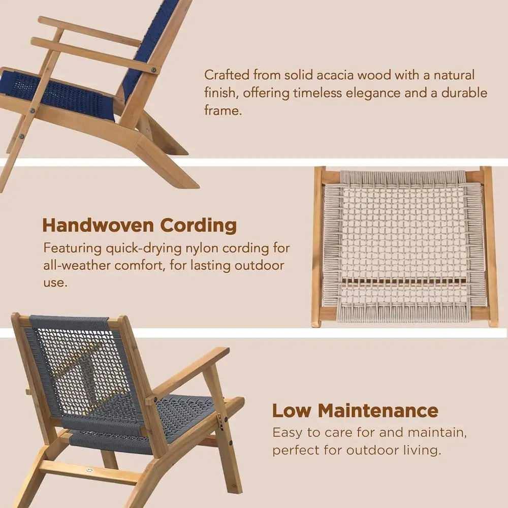 Natural Stain Acacia Wood Outdoor Armchair With Hand Woven Seat Century Design