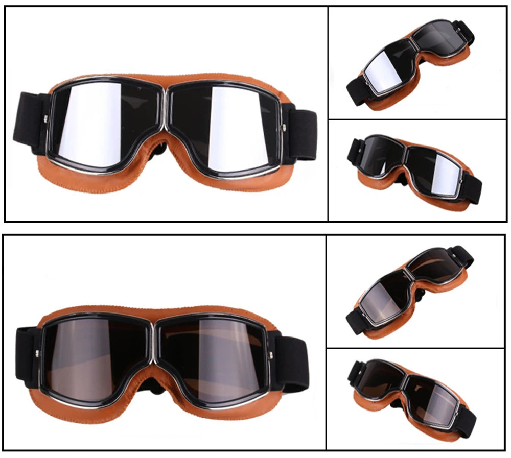 Motorcycle Glasses Windproof Leather Retro Sunglasses Universal Folding Frames