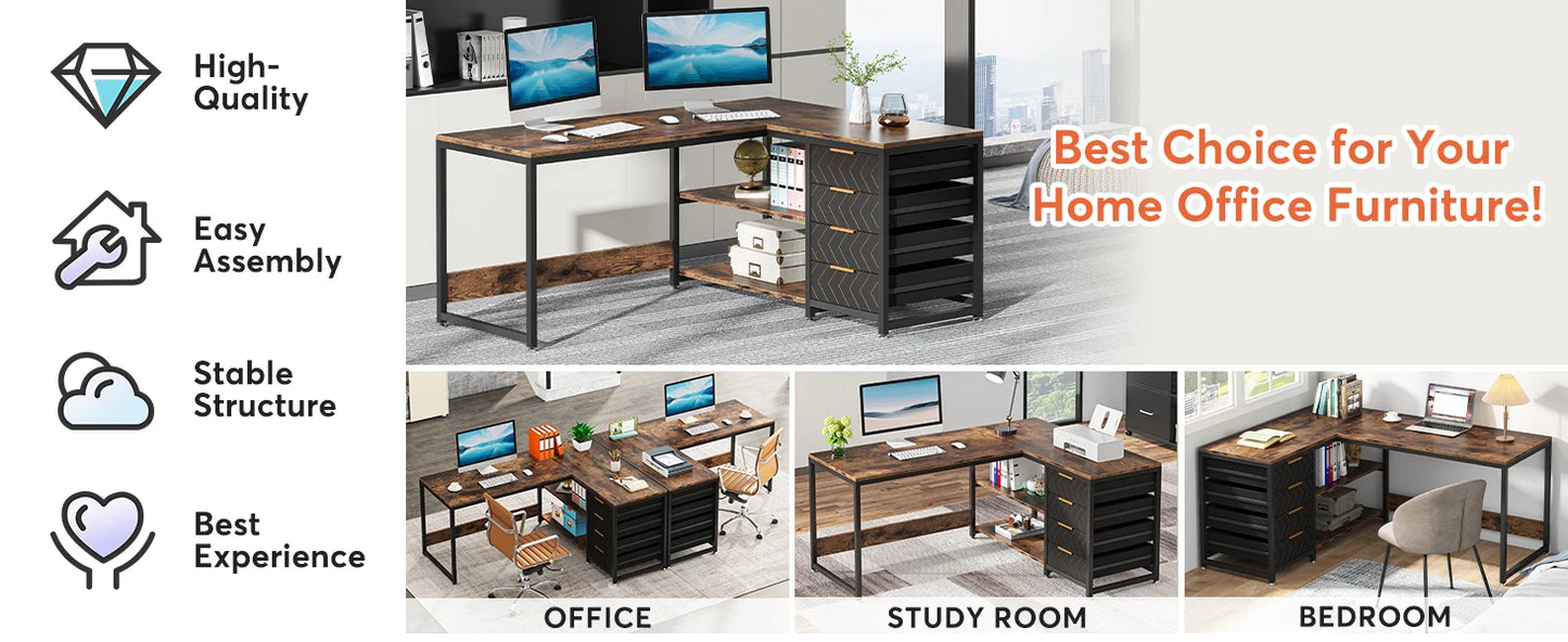 Tribesigns L Shaped Computer Desk With Storage Drawers