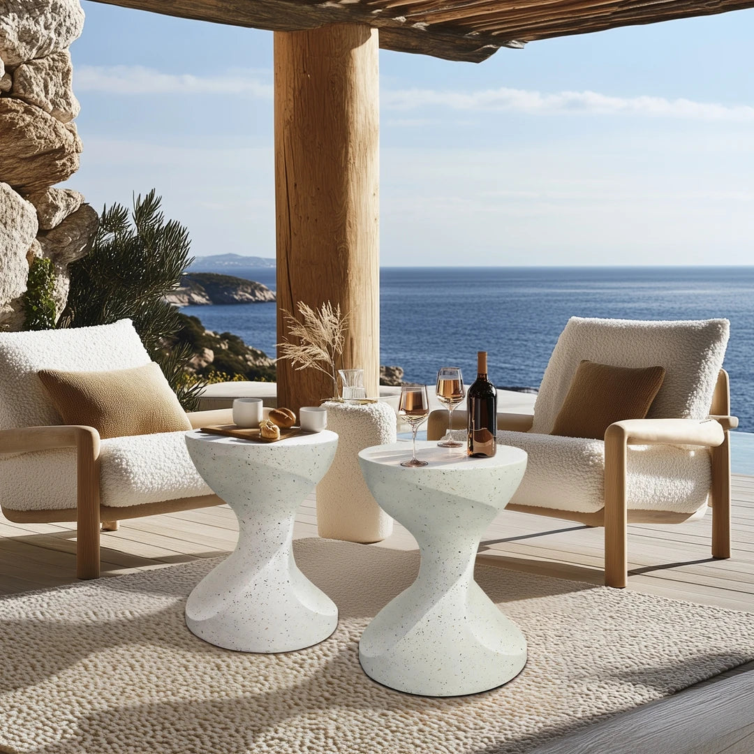 Lightweight Concrete End Table Outdoor Patio Graphite White