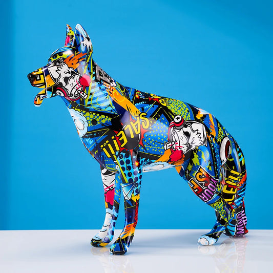 Creative Colorful Art Animal German Shepherd Resin Crafts Home Decoration Modern Simple Decor