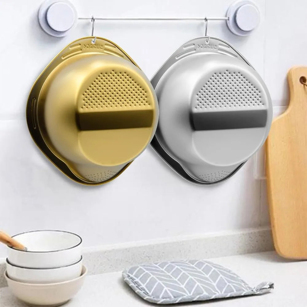 Stainless Steel Rice Washer Strainer Bowl With Side Drainers