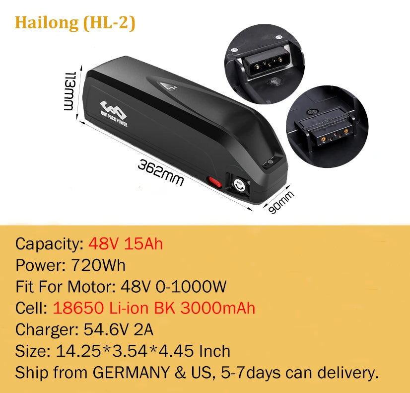 Polly Hailong Ebike Battery 36V 48V 52V 20Ah 18650