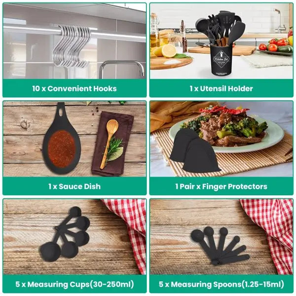 35Pcs Kitchen Cooking Utensils Set Spatula Set Baking Utensils Kitchen Accessories with Holder