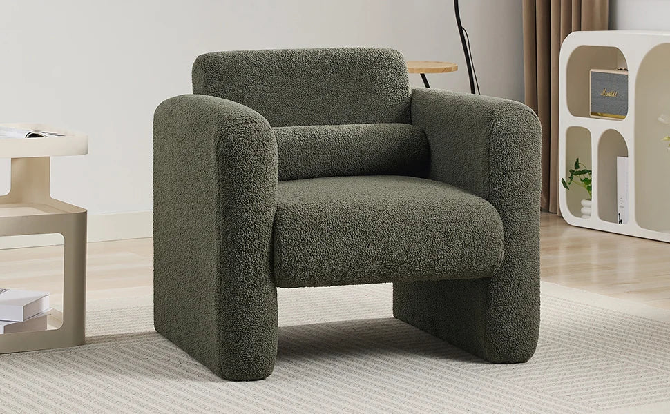 Modern Accent Chair Lambskin Sherpa Upholstered Reading Armchair With Pillow