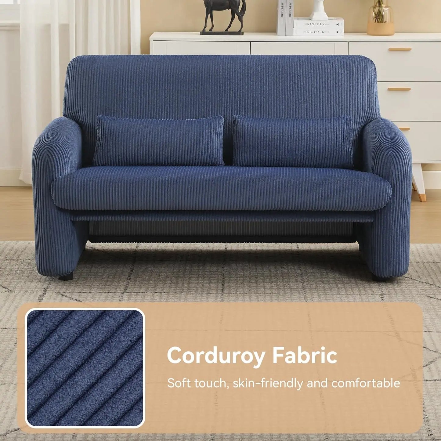 56 Inch Corduroy Loveseat Sofa 2 Seater For Small Spaces Modern Upholstered
