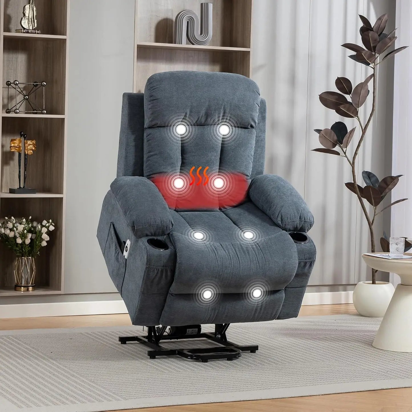 Power Lift Massage Recliner Chair With Lumbar Heat And Vibration For Elderly