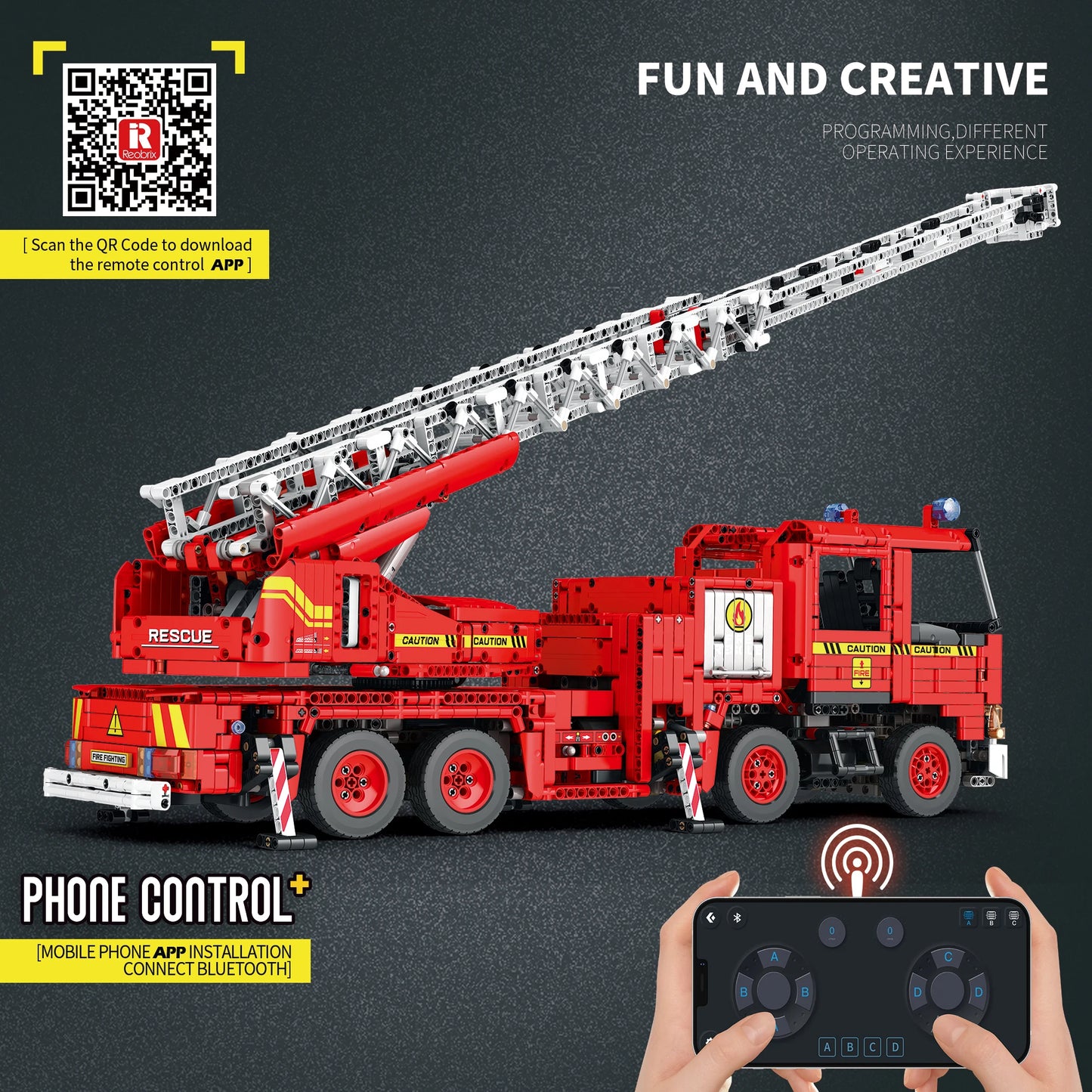 Reobrix Rescue Fire Truck Building Block Set With Extendable Ladder RC