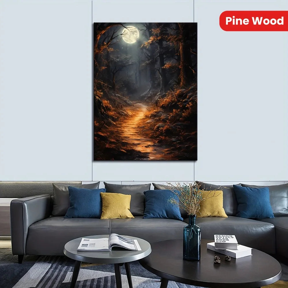 1.5 Inch Solid Wood Frame Halloween Horror Moonlight Art Deco Wall Art