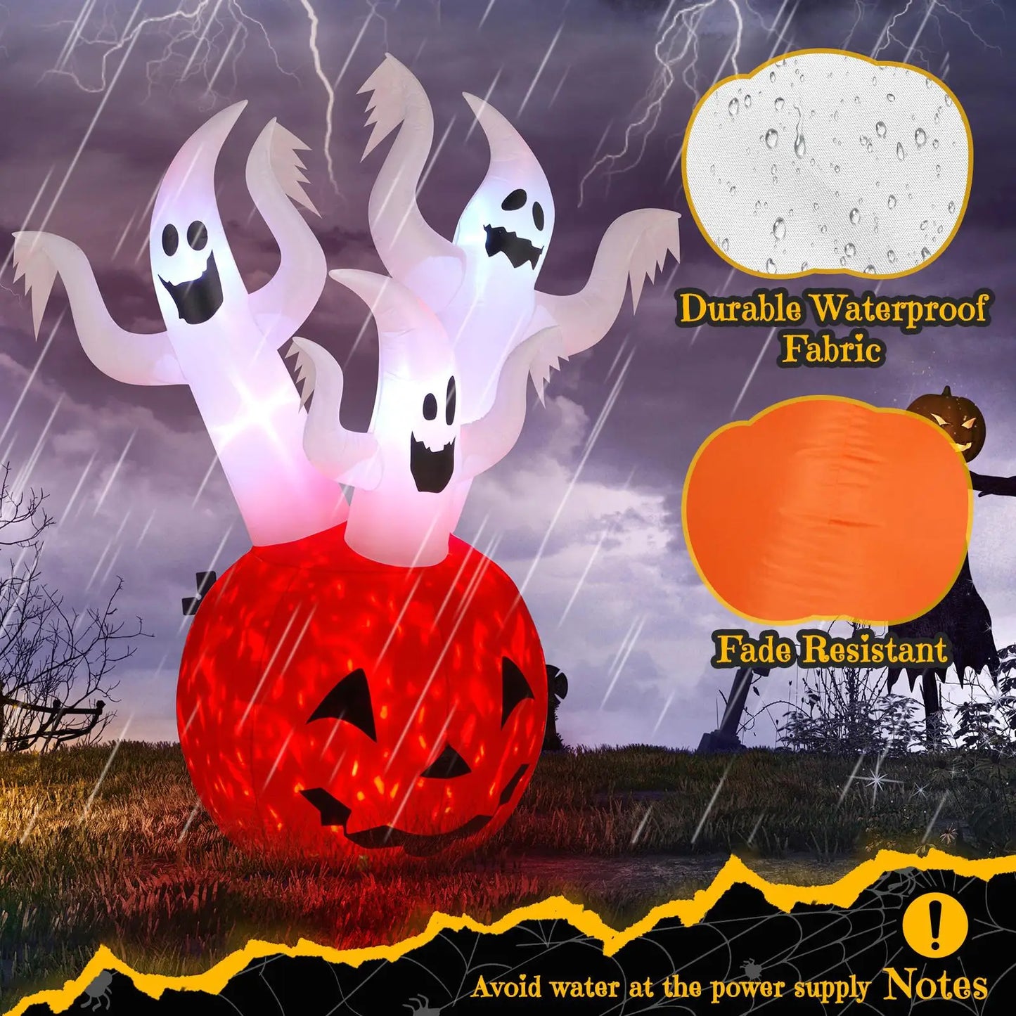 5.9FT Halloween Inflatable Pumpkin Ghost Yard Decor with Lights - Spooky Blow-Up Outdoor Decorations for holiday Parties