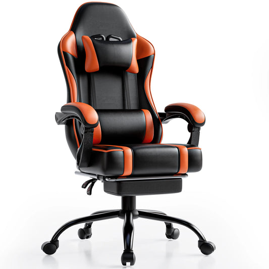 Gaming Chair With Footrest PU Leather Reclining Chair