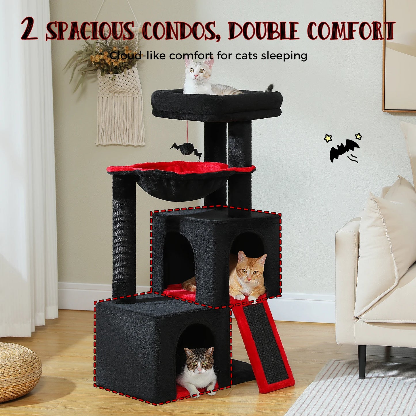 Large Indoor Cat Tree Tower With Four Levels And Two Condos