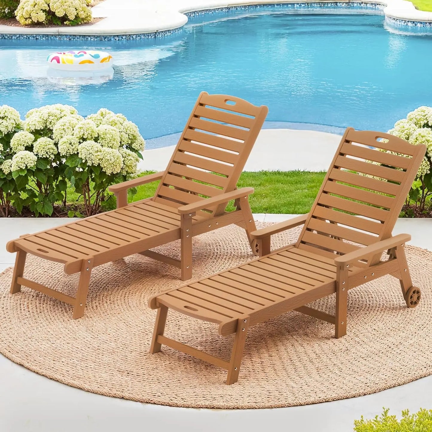 Outdoor Chaise Lounge Chairs Set Of 2 HDPS 5 Position Adjustable Pool Loungers