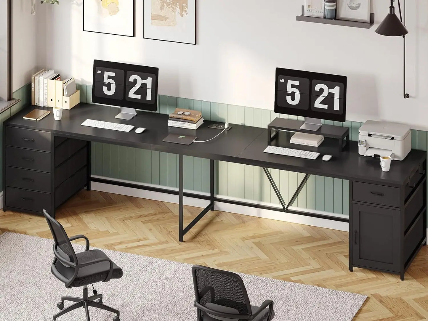 63 Inch L Shaped Corner Desk With 5 Drawers And Power Outlet For Home Office