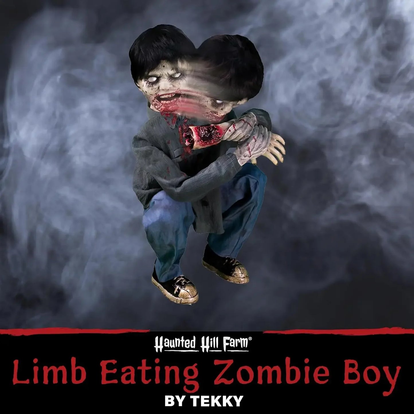 Crouching Limb Eater Zombie Boy Halloween Animatronics Motion Activated Indoor Outdoor Display