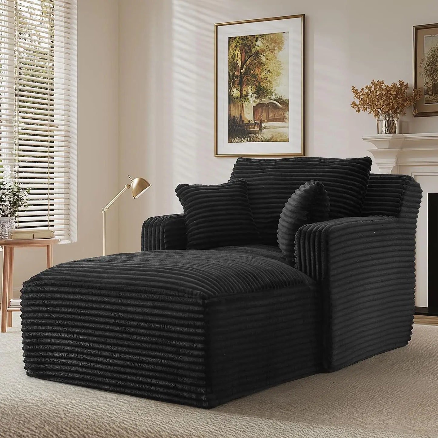 65.4 Inch Corduroy Oversized Chaise Lounge Chair Indoor Sofa Bed