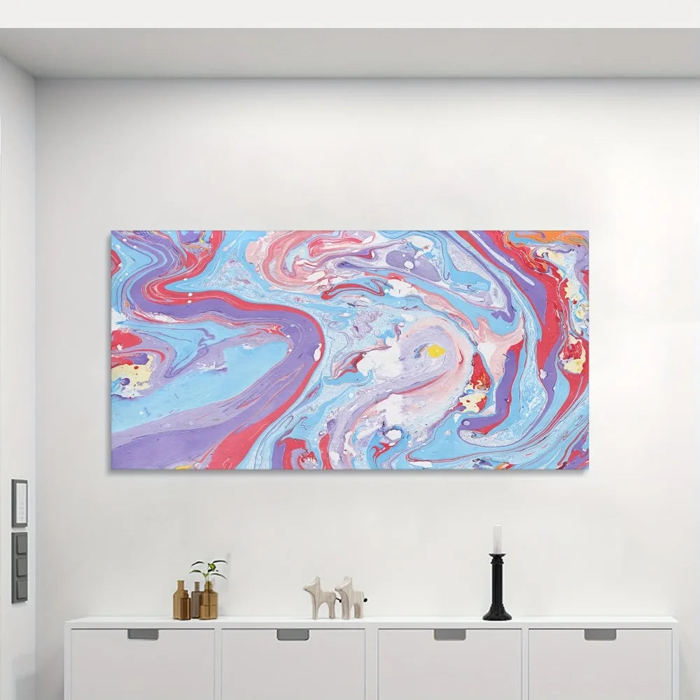 Abstract Liquid Color Oil Painting Red And Blue In 1.5 Inch Wood Frame