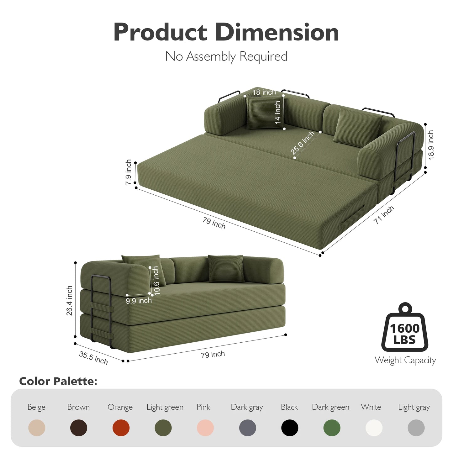 Convertible Floor Sofa Bed With Fixed Shape Frame 5 In 1 Living Room Sofa