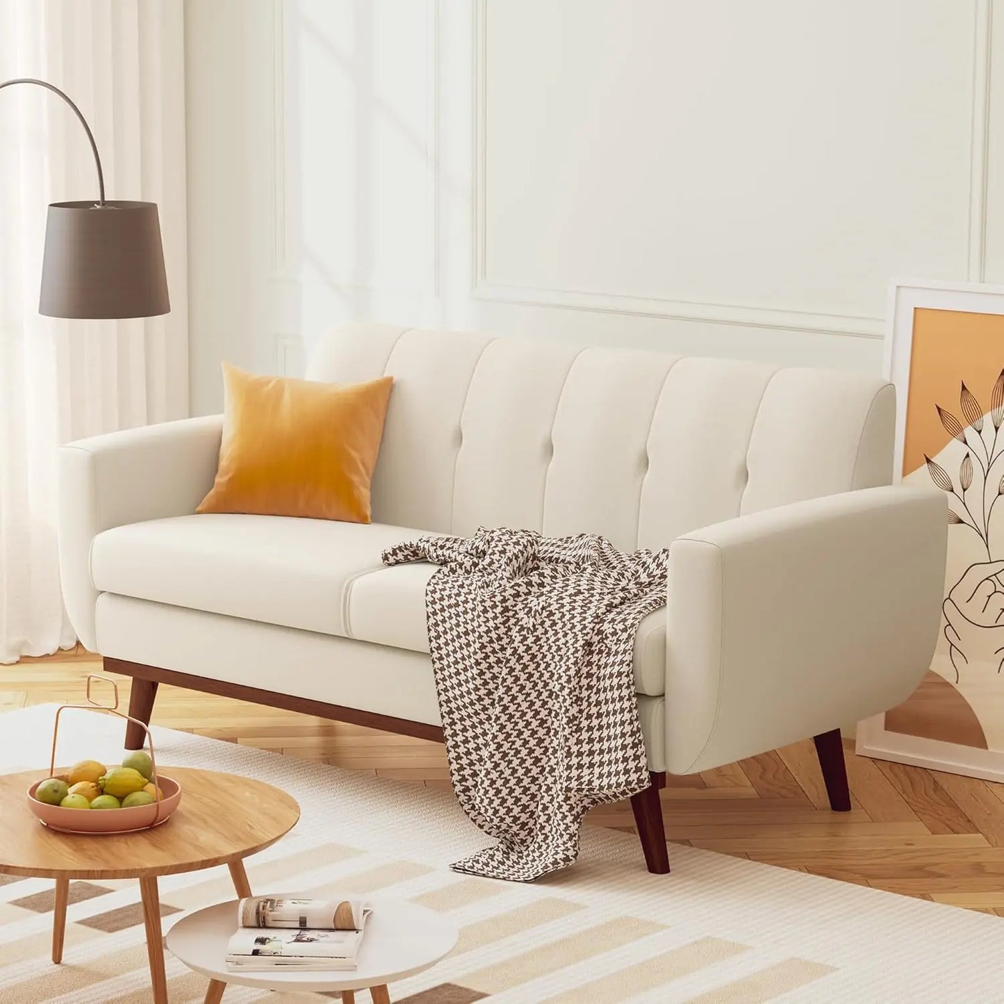 Hcore 66 Inch Loveseat Sofa Mid Century Modern Linen Living Room Couch