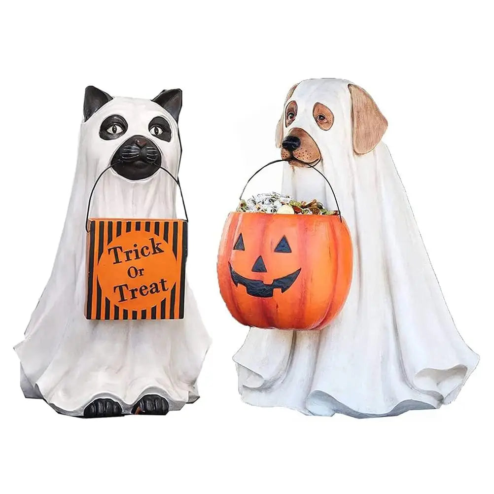 Halloween Dog Cat Ornaments Candy Bowl Pumpkin Snack Bowl Stand Trick Or Treat Indoor Outdoor Decorations