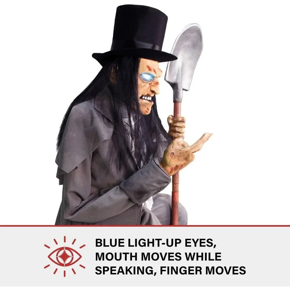 Motion Activated Crouching Grave Digger Animatronic Tekky Talking