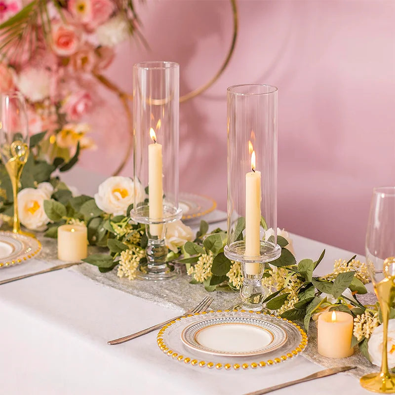 Clear Glass Hurricane Candle Holder Set of 2 13.8 Inch Tall Table Centerpiece Wedding Party Decor Christmas Halloween Decor