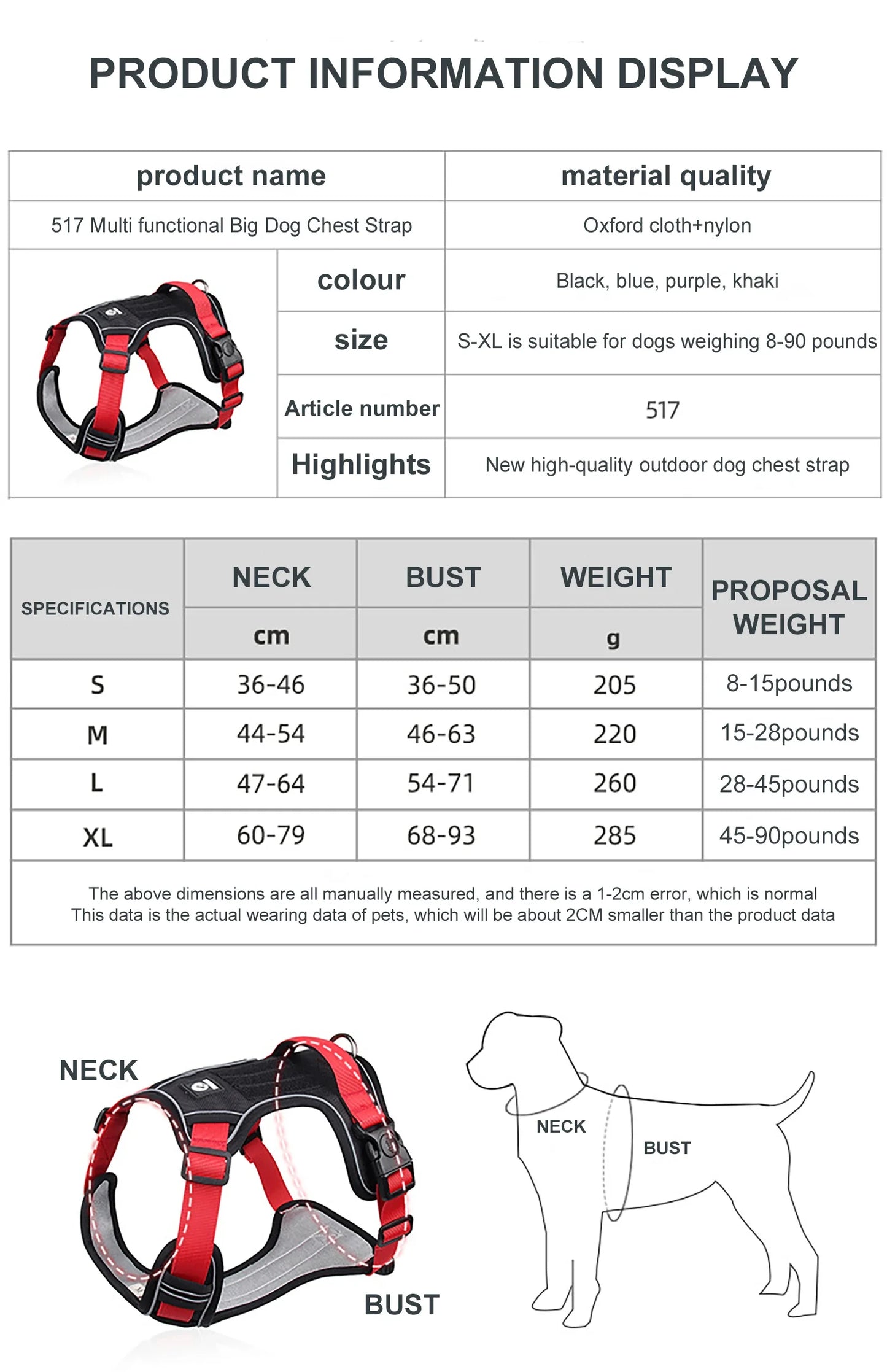 Reflective Dog Harness Medium Large Tactical Vest 1680D